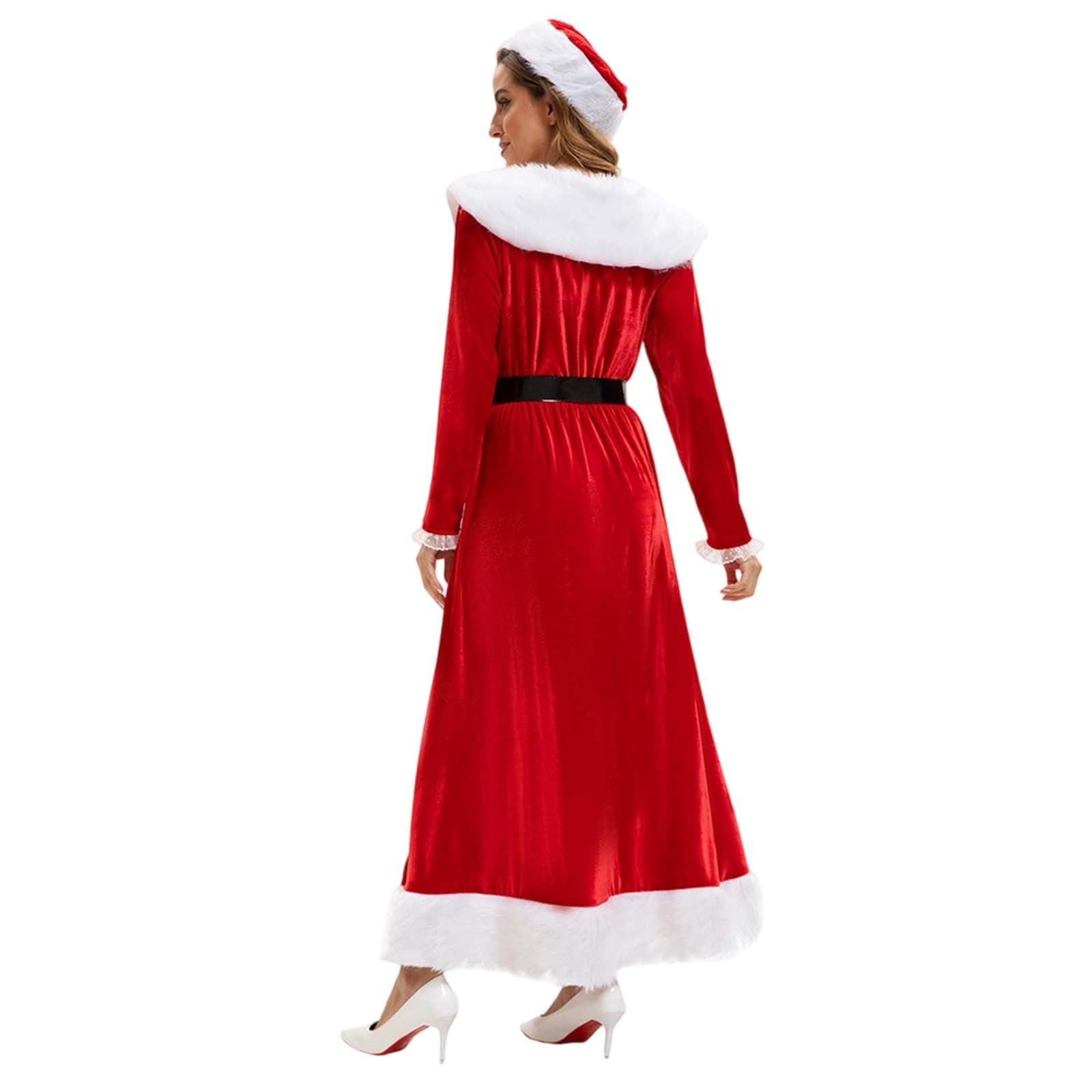 Generisch Vestito di Natale da donna, in velluto, a maniche lunghe, con scollo a O, per feste, Babbo Natale, per adulti