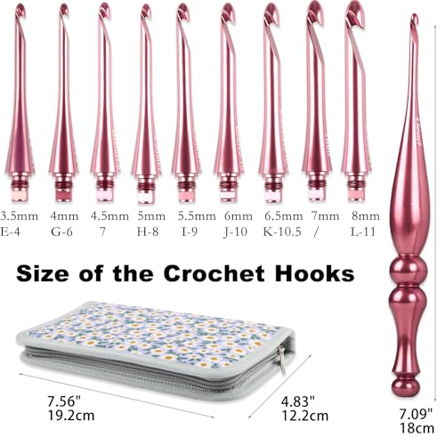 Svartur Interchangeable Crochet Hooks with 9 Sizes, US Size E-4 to L-11 (3.5mm-8mm) Ergonomic Crochet Hook Set with Storage Bag, Rose Pink by Svartur - Image 4