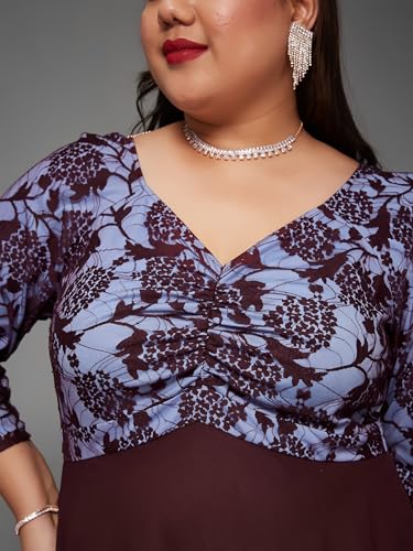 Image of Miss Chase A+ Women's Floral Printed Relaxed Fit V -Neck 3 /4Th Sleeve Georgette Maxi Dress