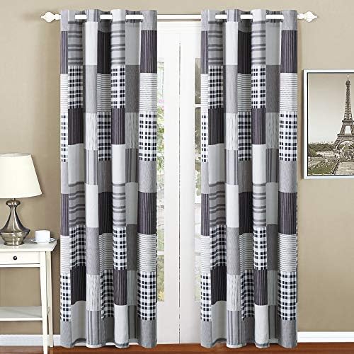 All American Collection Black and Grey Modern Plaid Bedspread and Pillow Sham Set | Matching Curtains Available! (Panel)