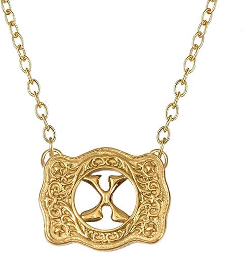 14K Gold Belt Buckle Necklace Western Style Initial Letter Pendant Necklace, Decorative Belt Buckle Frame Design