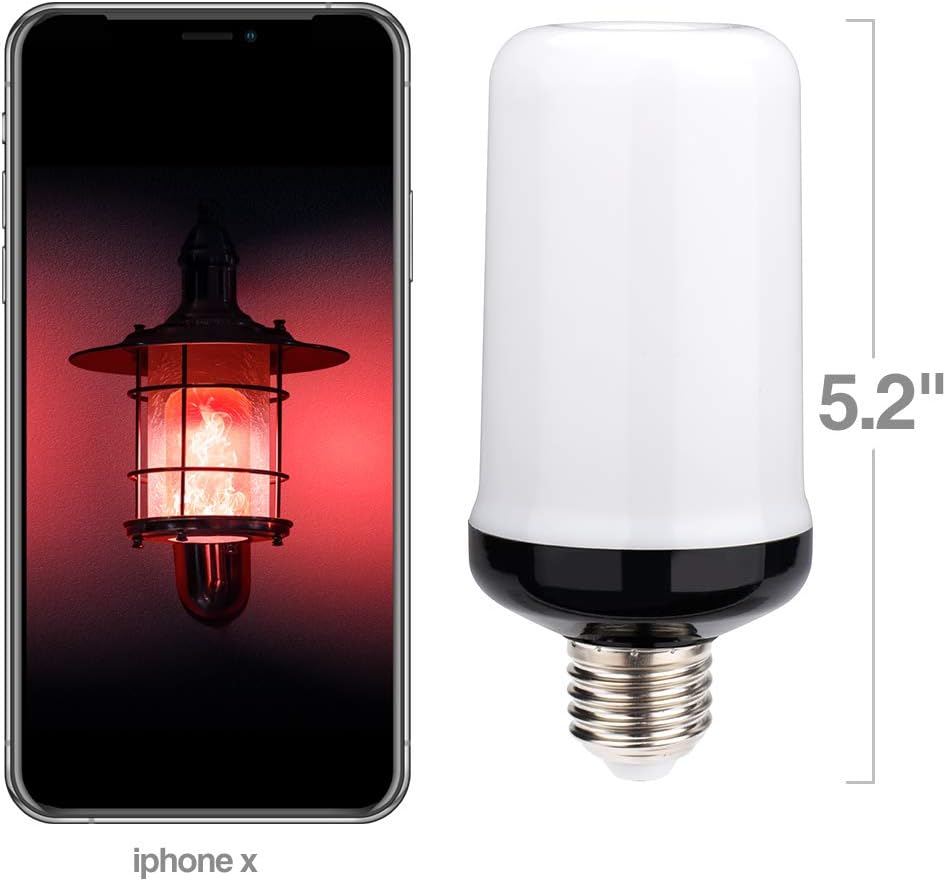 Pretigo LED Red Flame Effect Light Bulbs, 6W E26/E27 Simulated Fire, 4 Mode Types Flickering Light Bulbs for Vintage Indoor Outdoor Decor (4-Pack)