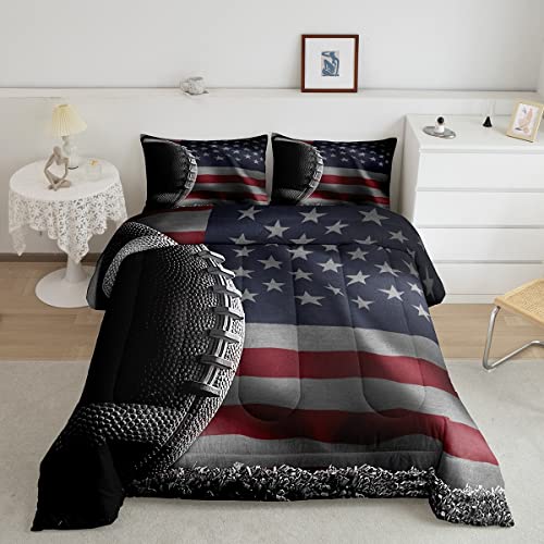 American Flag Print Comforter Set Twin Size,American Football Print Duvet Insert for Kid Teen Boys Girls Room Decor,3D Sports Game Quilted Duvet,American Culture Theme Quilt Cover with 1 Pillowcase