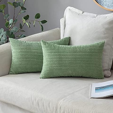 MIULEE Funda Cojines para Sofá de Corduroy Súper Suave 30x50 cm 2 Piezas Verde Menta Cover