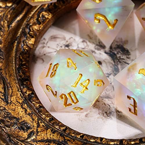 Cusdie Sharp Edges DND Dice, 7 PCS D&D Dice, Handcrafted Polyhedral Dice Set, for TTRPG Role Playing Game(Frosted-Transparent) - 4