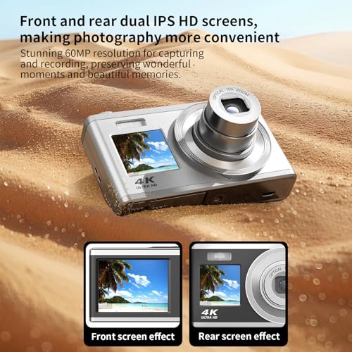 Cámara digital 4K 60MP con zoom óptico y pantalla dual miniatura 3