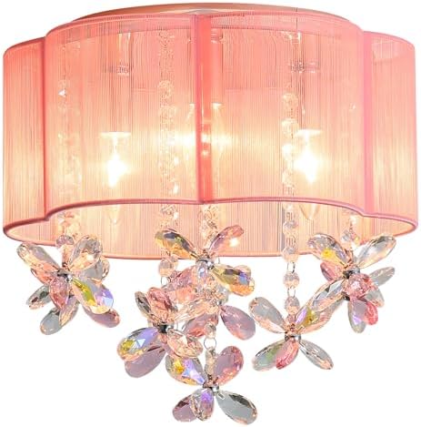 3 Light Bedroom Mini Chandelier Ceiling Light Pink Lamp 13" Small...
