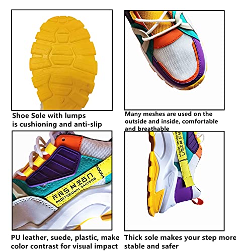 Men's Color Block Fashion Sneakers Walking Casual Athletic Shoes Chunky Platform Sneakers(9.5,A6) #TOP2