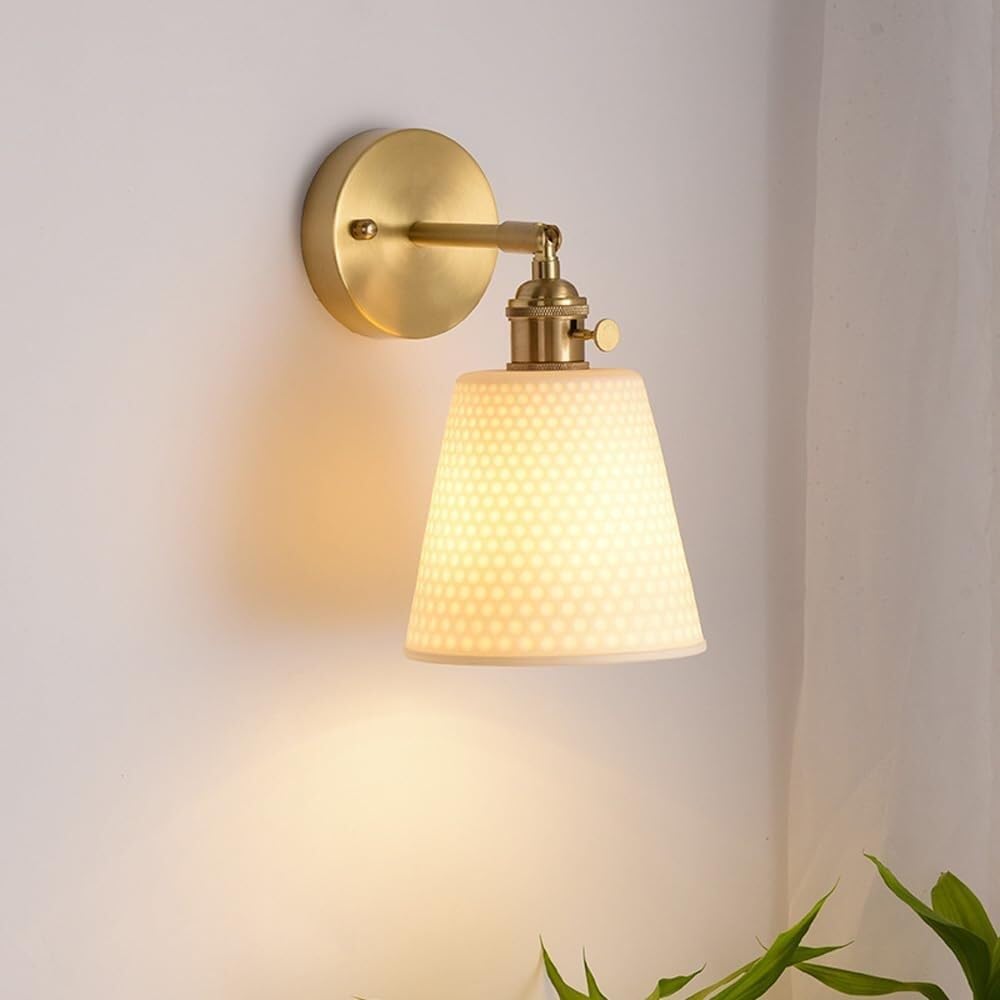 HUAYUSEDF Vintage Ceramic Wall Lamp - 180° Rotating Indoor Sconce for Bedroom, Living Room, Study, Entryway & Restaurant Stylish Loft Lighting Fixture