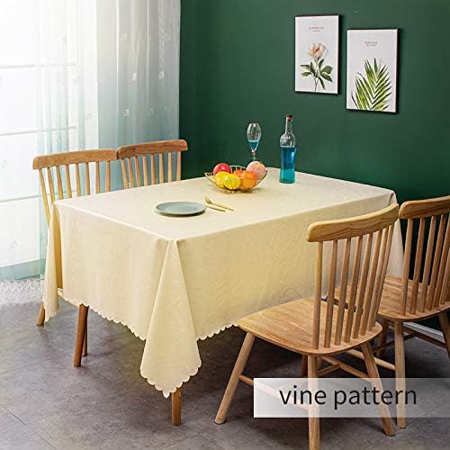 sancua Waterproof Vinyl PU Tablecloth, 60 x 84 Inch, Durable Washable Spill & Stain Proof Rectangle Table Cloth, Floral Wipeable Table Cover for Dining & Kitchen Tables, Indoor & Outdoor, Vine Beige