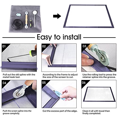 Windows Screen and Screen Door Repair Kit - 48"x118" Fiberglass Mesh Gray with Rolling Tool/Hook/Ruler/Cutter/Spline - Window Screen & Sliding Screen Door Replacement for Windows, TOOLTRIZ by TOOLTRIZ - Image 4
