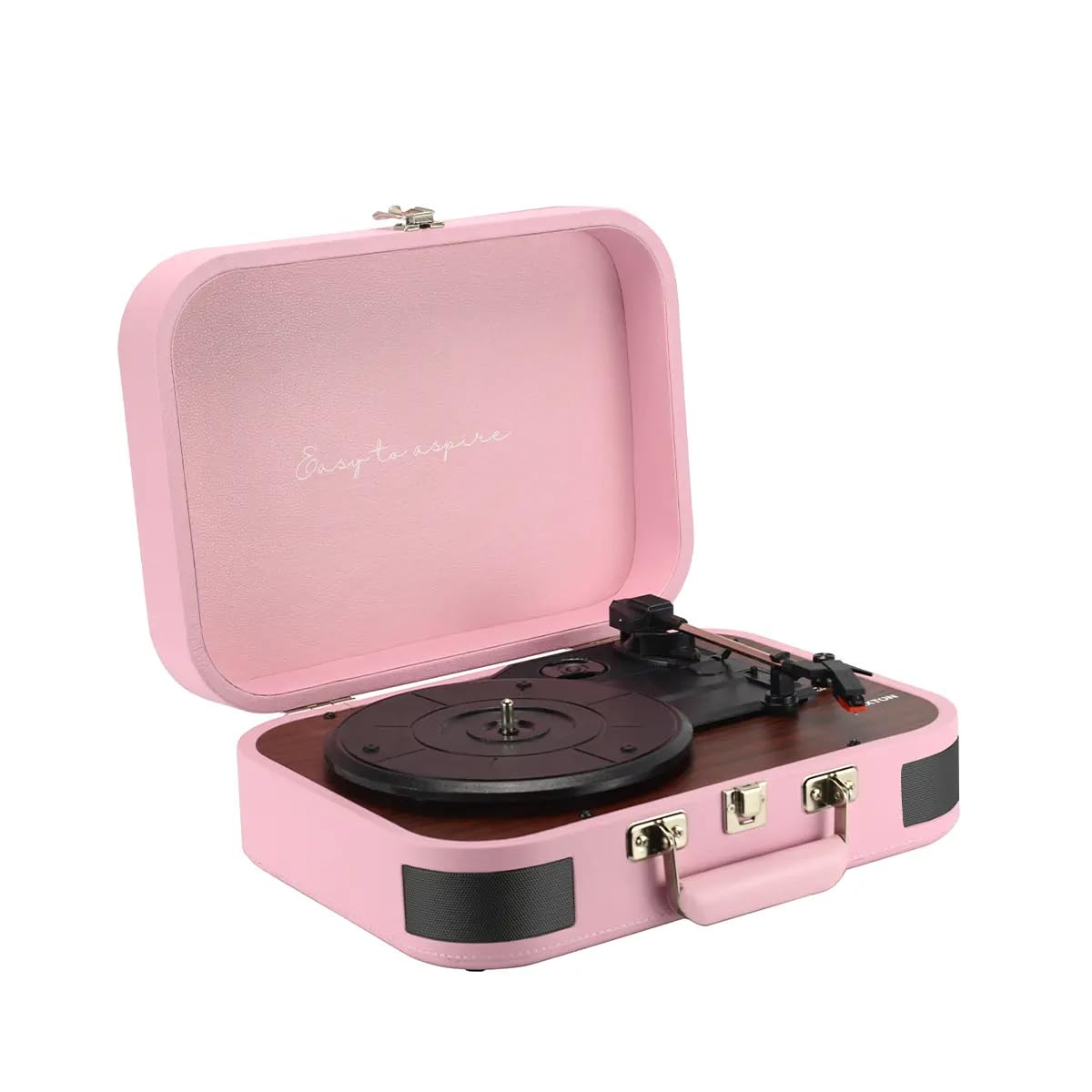 PRIXTON VC600 - Platine Vinyle Tourne-Disque Vintage, Lecteur de vinyles et de Musique Via Bluetooth et USB, 2 Haut-parleurs intégrés, Design Mallette, Couleur Rose