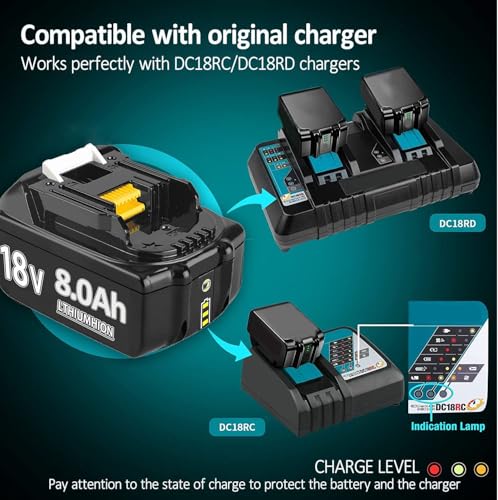 2 X 8.0Ah/8000mAh Lithium Battery for makita 18 batteries BL1860B BL1850B BL1840 BL1840B BL1830B BL1830 BL1820 BL1860B BL1815 BL1835 BL1845 LXT-400 with LED Indicator