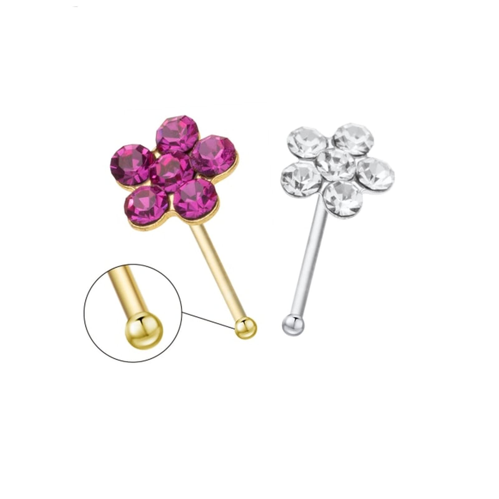 Gioielleria 20pcs / lot 925 925 Silver Flower Anello Nato Nose Pieding Stud Piercing Body Gioielli Piercing Nariz Aros Plata Piercing Al Naso(Silver White 20Pcs,Straight end)