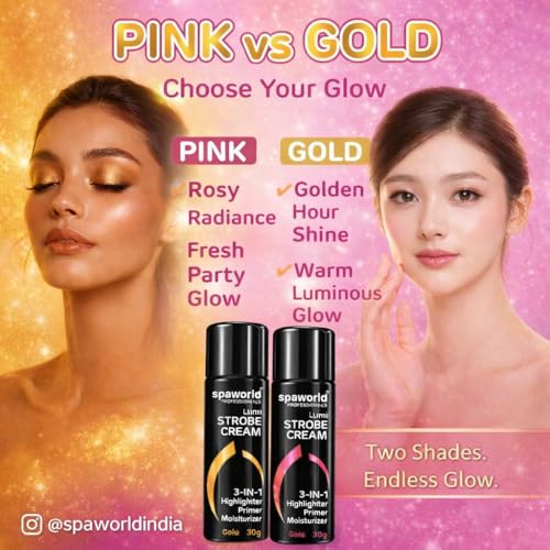 Image of Strobe Cream For Face Pink & Gold (30+30g) | Superb Radiant Combo | Highlighter + Primer + Moisturizer | Hydrating & Illuminating Makeup Base for Instant Glow