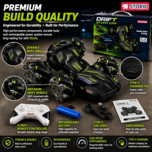 Storio Rechargeable RC Car 4x4 Drift Stunt Car - Image 6