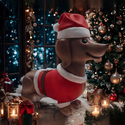 Statue de teckel en résine de Noël pour décoration de table - 3