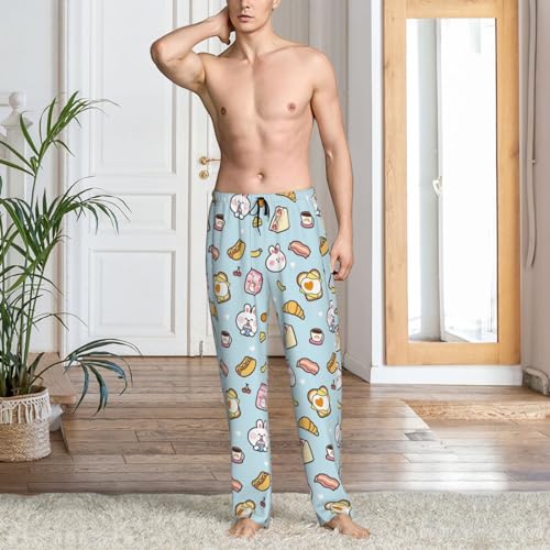 Mens Pajama Pants Bottoms With Pockets- Funny Cute Rabbit Milk Sandwich Soft Mens Pj Pants, Comfy Men Lounge Pants2