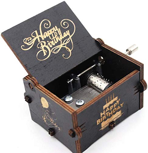 EITHEO Wooden Uniq Carved Hand Crank Happy-Birthday-Black Theme M...