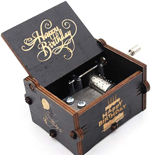 EITHEO Wooden Uniq Carved Hand Crank Happy-Birthday-Black Theme Music Box(HAPPY-BIRTHDAY-BLACK-01)