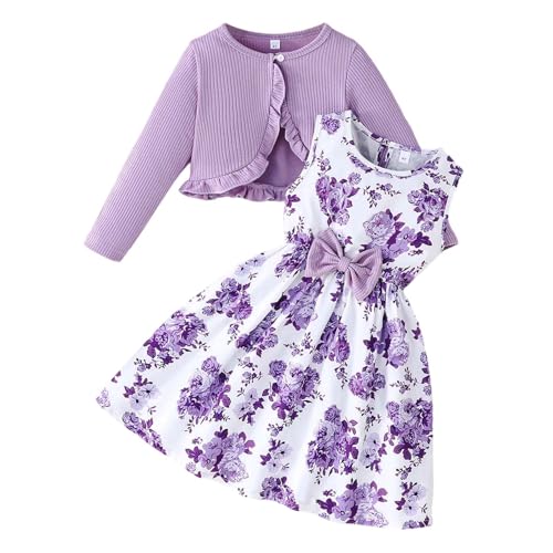 Mädchen Kleid Blumen Prinzessin Kleid Freizeitkleider Lässig Farbverlauf Strandkleid Kurzarm Rüschenärmel Partykleid Rundhals A Linie Chiffonkleid Elegant Sommerkleider 2-10 Jahre für Kinder