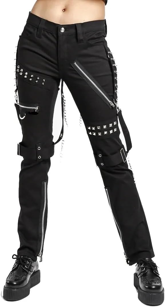 Women Gothic Bondage Streetwear Black Concert Pant Rock Hard Trouser/Pants