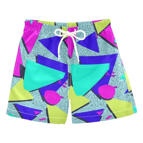Boccsty Retro 80s 90s Pattern Boys Swim Trunks Baby Kids Swimwear Summer Toddler Beach Board Shorts Bathing Suit 2T-XL