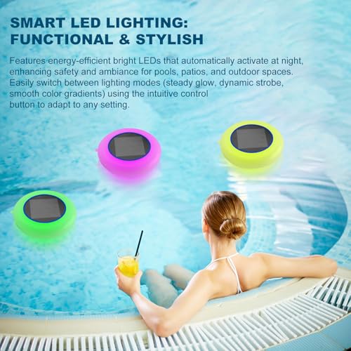 Solar Pool Ionisator Kupfer Silber Ionisator für Pools bis zu 35.000 Gal, Schwimmende Wasserreiniger Pool Ionisator mit Automatischer LED-Beleuchtung, Solar Poolreiniger für Süß- Und Salzwasser