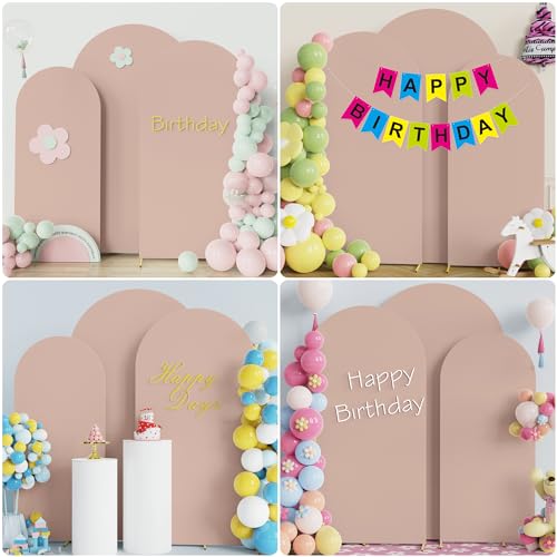 Image of Wokceer Wedding Arch Backdrop Cover (7.2FT, 6.6FT, 6FT) Set of 3 Spandex Fitted Nude Arch Covers for Round Top Chiara Arches Backdrop Cover for Birthday Party Wedding Ceremony Banquet Decor