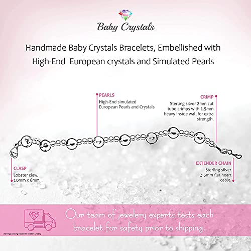 Baby Crystals Pearl Bracelets For Girls, Sterling Silver Cross Charm, Baptism Gifts For Girl, Girls Bracelet With European Crystals And Simulated White Pearls, Girls Jewelry Birthday Gift #TOP3