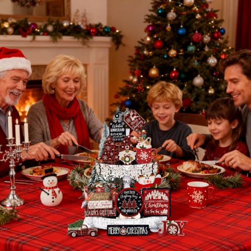 Image of HASTHIP 17pcs Christmas Village Set Wooden Decor Blocks Without Tray
