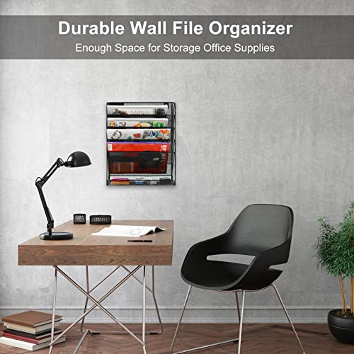 EasyPAG-Wall-File-Holder-5-Tier-Vertical-Hanging-File-Organizer-Wall-Mount-Paper-Folder-Rack-with-Bottom-Flat-Tray-for-Office-and-HomeBlack