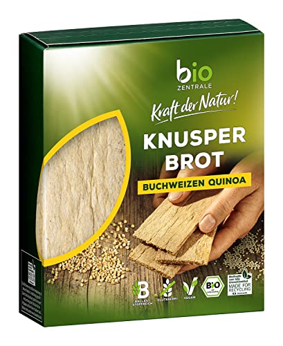 biozentrale Knusperbrot Buchweizen Quinoa 7x 100 g, vegan, glutenfrei, ballaststoffreich, bio, knusprig luftige Alternative zu Brot & Knäckebrot, als Snack pur oder mit Aufstrich