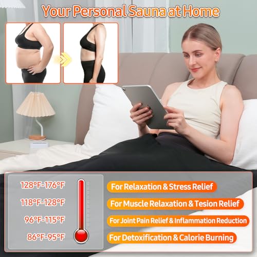 Image of Infrared Sauna Blanket for Home: Skin-Friendly PVC Leather Large Portable Blanket for Full Body Detox & Relaxation - Far Infrared Heating Adjustable 86-167℉ & 30-60 Min Timer 71 x 35.5Inch