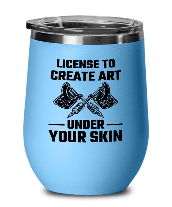 Tattoo Artist Blue Wine Tumbler 12oz - Art Under Your Skin - Tattoo Gifts Tipping Skin Deep Ink Tattoo Lover Tattooing Tattooist
