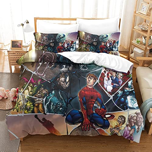 Spider-Man Bettbezug Marvel Avengers Schönes Muster Für Jungen Mädchen Kinder Leichter Mikrofaser-Bettbezug + Kissenbezüge King(220x240cm) Cover