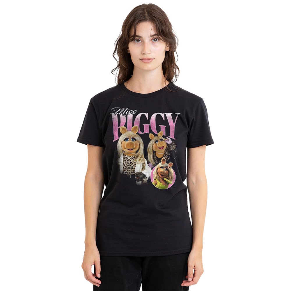 Muppets Disney The Miss Piggy Homage Ladies T-Shirt, Black, Medium