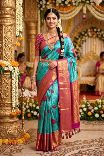 Image of VFCollections Women's Kalamkari Kanchipuram Silk Pattu Sarees With Blouse