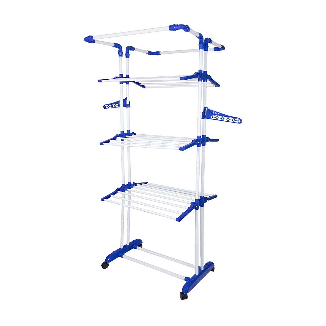 PARASNATH Poll Steel Blue Colour Cloth Drying Stand Multiple Folding  Arms, Castor Wheels with Brake, Special Epoxy Coated Pipes for Rust  Resistance