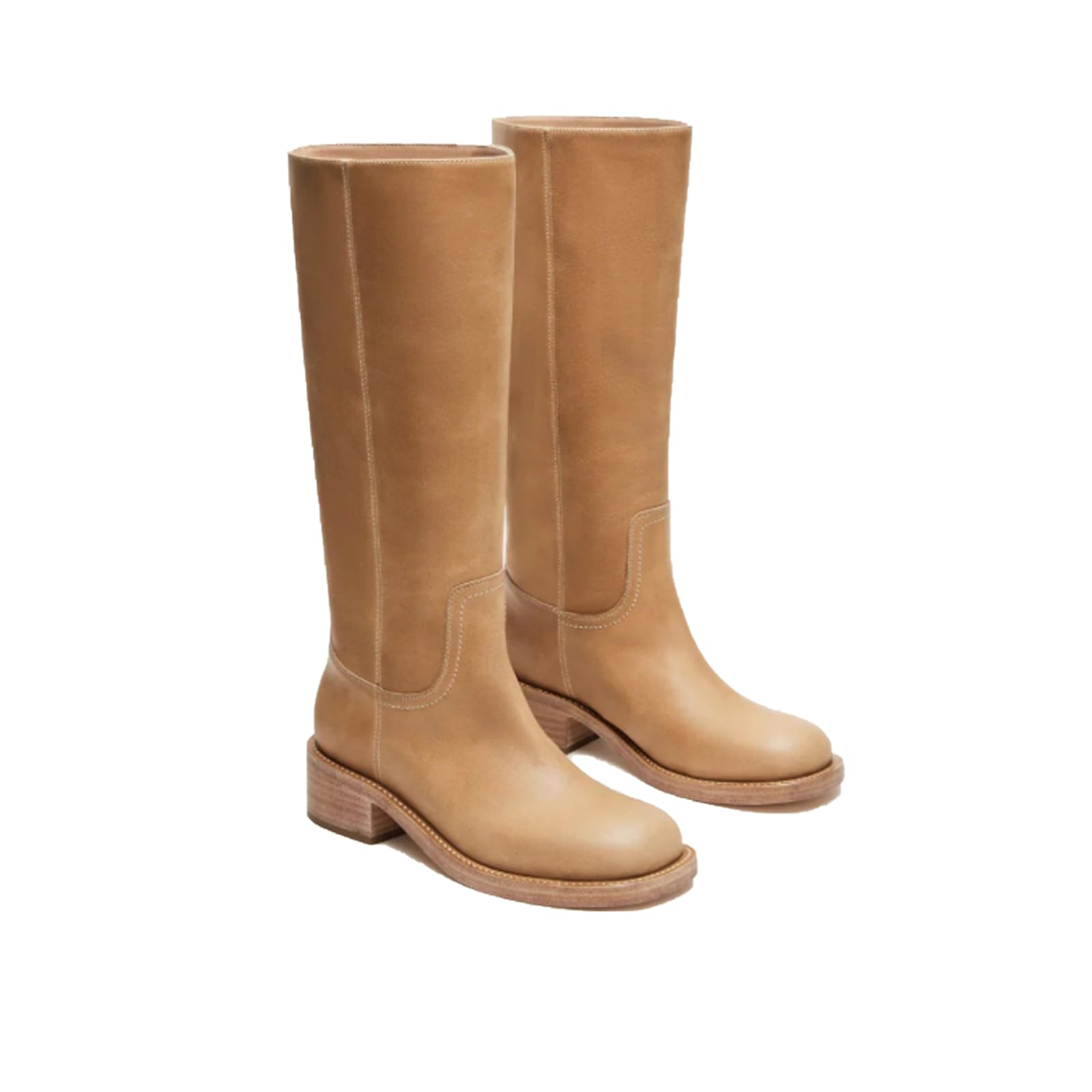 Womens Banana Knee High Boots Comfortable Square Toe Chunky Block Heel Low Heel Pull on Wide Calf Riding