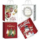 DECHISY 12 Stück Geschenktüten Weihnachten, Weihnachtstüten groß mit Griffen, Papiertüten Weihnachten perfekt für Weihnachts- und Neujahrsdekorationen, Skandi-Geschenktüten, 32 x 26 x 12cm