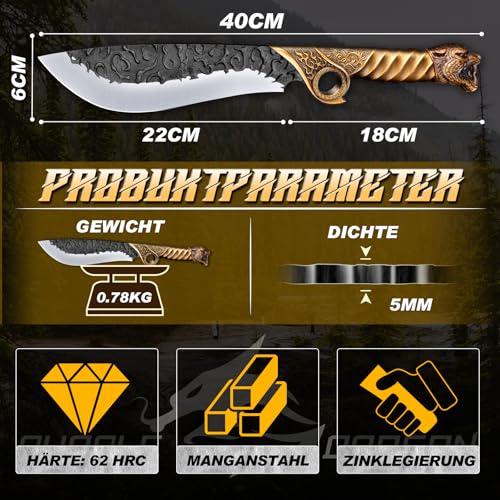 Purple Dragon Großes Outdoor Messer Survival-Messer aus Manganstahl, Gold – Ansicht 6
