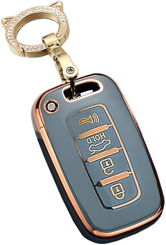 ontto Funda inteligente para llave Hyundai con protector de llave de TPU con llavero para Elantra GT Genesis Genesis Coupe Sonata Veloster Gris