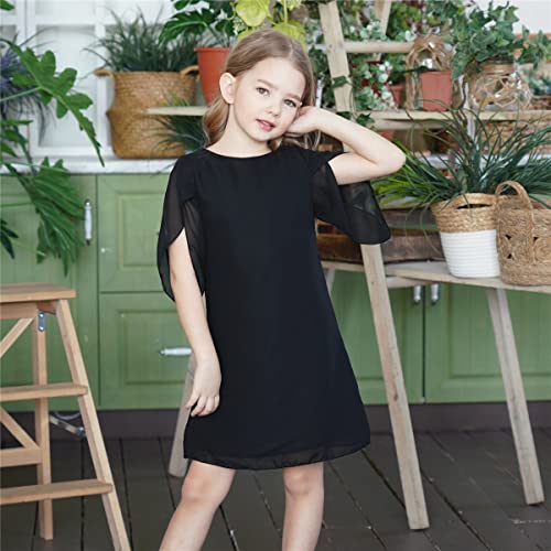 Seiciviy Girls Plain Dresses Flowy Sleeve Kids Teen Dress Crew Fashion Clothes Zipper Formal Outfits Black #TOP1