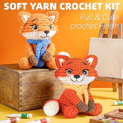 Image of Gipony Crochet Kit for Beginners Animal,Crochet Animal Kits,Crocheting Kit for Starters,Learn to Crochet with Step-by-Step Video Tutorials,Beginner Crochet Kits Adults(2 Pack ​Fox)