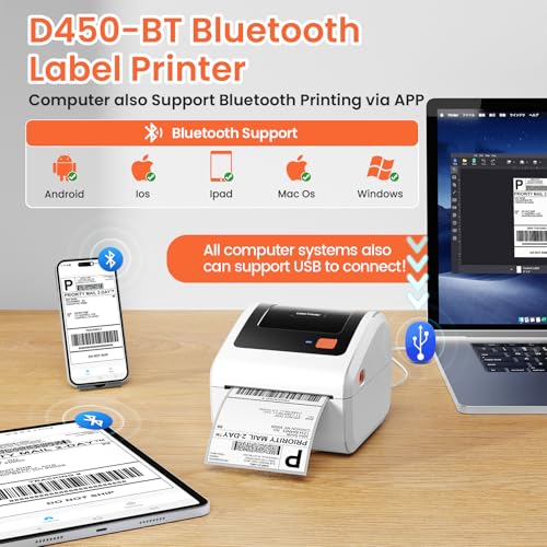 Image of Bluetooth Thermal Shipping Label Printer with Built-in Label Holder