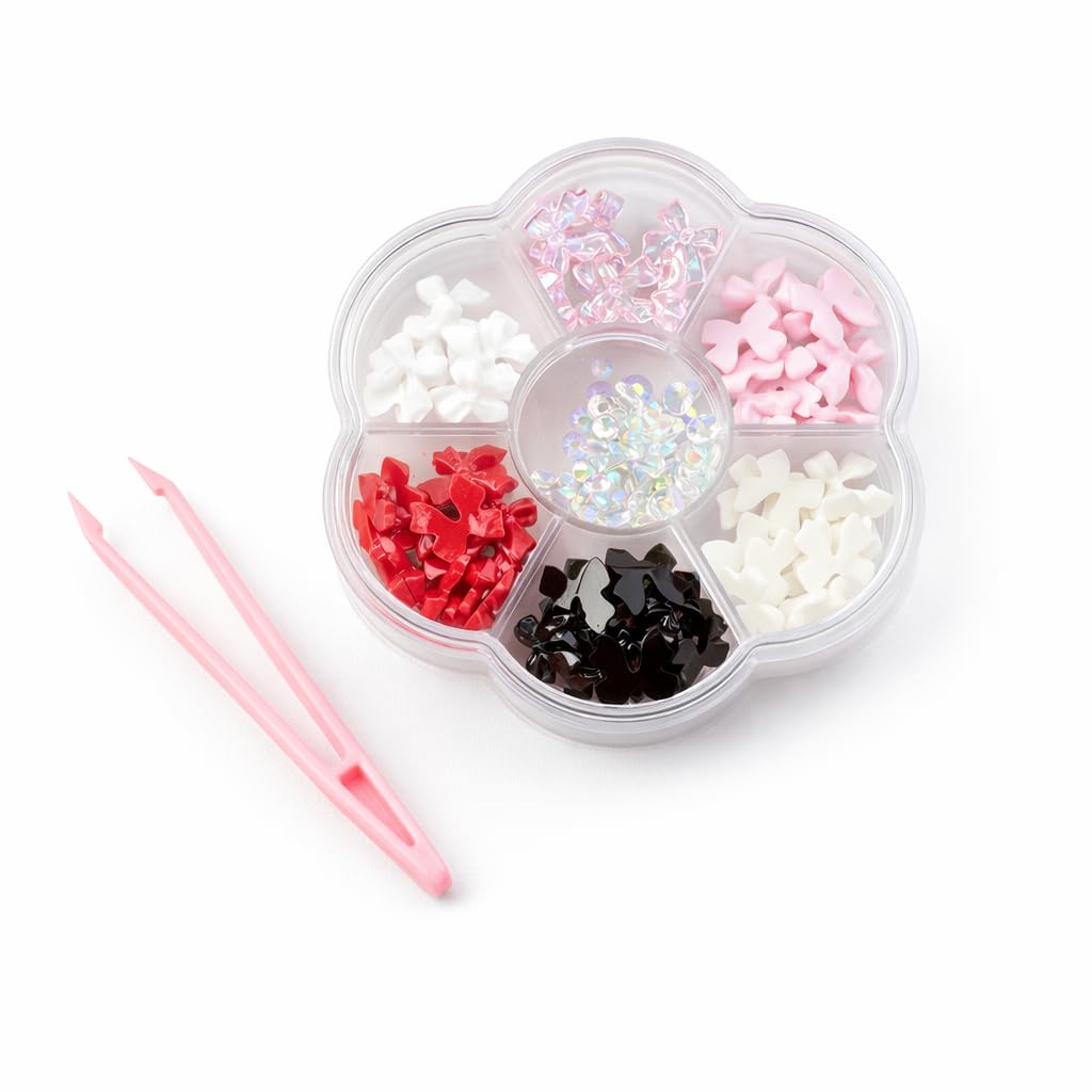 Scheibe Bow Nail Art Kit, 12-Grid Organiser Box with Rhinestones, Bow Charms and Pearl Beads, Multicolor, with Pink Tweezer-image-27