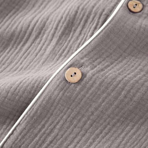 Xiaojmake Mens Cotton Pajama Set 3Pcs Sleepwear Loungewear Short Sleeve Classic Button Down Top with Shorts and Long Pj Pants4