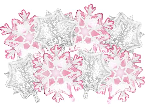 Kriyokiaa 21 Snowflake Balloons 8 Pcs Winter Onederland 1st Birthday Girl Decor Pink Sliver Snowflake Foil Balloons for Winter Theme Baby Shower Decorations Christmas Snowflake Decor