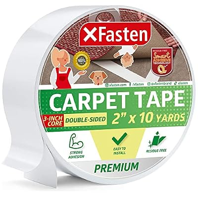 XFasten Double Sided Carpet Tape for Area Rugs and Carpets, Removable and Hardwood Safe, 2 Inches x 10 Yards, Ideal for Area Rugs, Carpet Over Rugs or Delicate Hardwood Floors